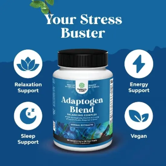 Adaptogen Blend Supplement, Adaptogens Supplement for Stress & Cortisol Management with Ashwagandha Rhodiola Rosea & Maca Root, Nature's Craft, 180ct image {1}