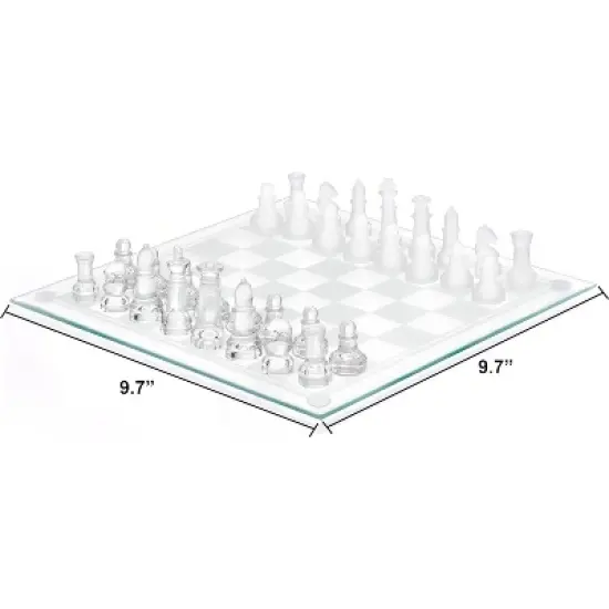 Modern 9.7" Glass Chess Set with Solid Clear & Frosted Pieces, Crystal Board, Felt Padding Included &ndash; Elegant & Durable Deluxe Game Set image {1}
