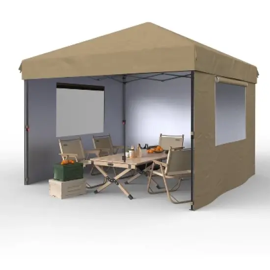 10x10 Pop Up Canopy with 3 Sidewalls - Easy Up Camping Tent with One Button Push Setup for Deck, Garden, Sports, Beach, Party image {14}