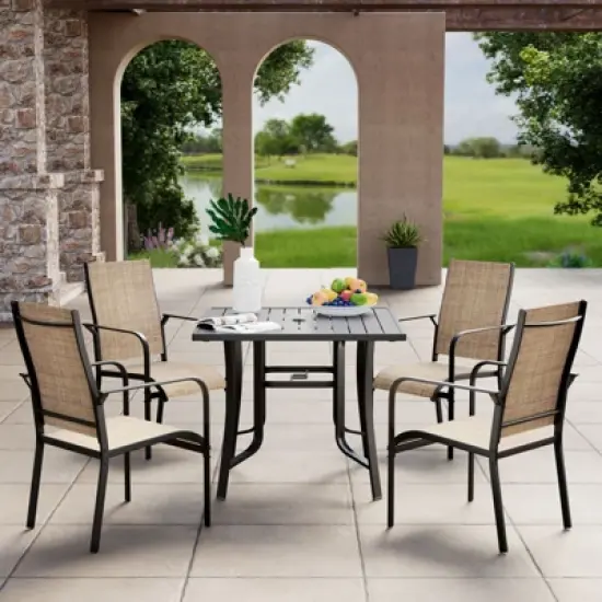 EROMMY 5 Piece Patio Dining Set, Outdoor Dining Table And Chairs Set For 4, 4 Textilene Chairs, 1 Iron Square Table, Patio Furniture Set For Deck image {8}