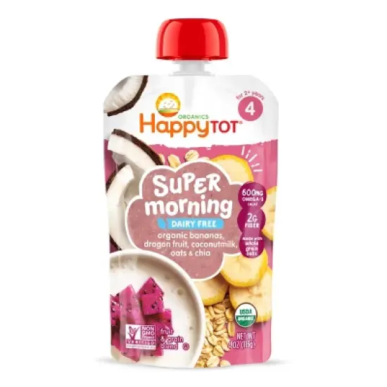 HappyTot Super Morning Organic Bananas Dragonfruit Coconut Milk & Oats with Super Chia Baby Food Pouch - 4oz image {1}