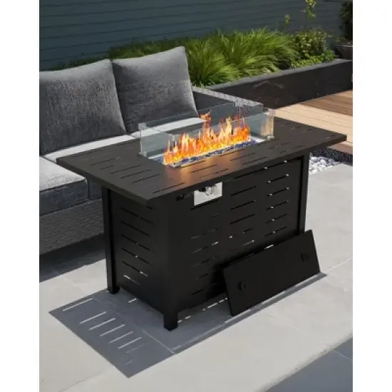 Rectangular Gas Fire Pit Table &ndash; Double-Door Storage, CSA-Certified, Waterproof for Patio/Deck/Garden image {1}