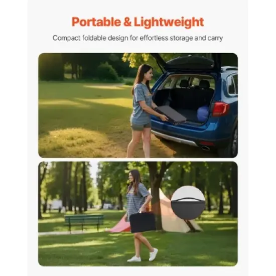 VEVOR Folding Camping Table, Adjustable Height Portable Side Tables, Aluminum MDF Beach Table with Mesh Layer, Carrying Handle, 24x16in, Black image {4}