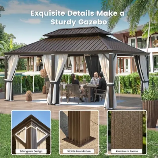 EROMMY 12' X 18' Hardtop Gazebo Aluminum Frame Gazebo with Galvanized Steel Double Roof image {2}
