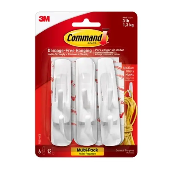 3M&reg; Command&trade; Medium Utility Hooks Multi-Pack, 6 Per Pack, 3 Packs image {1}