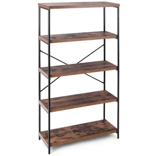 Costway 5-Tier Bookshelf, Industrial Etagere Bookcase, Rustic Display Shelf Organizer image {7}