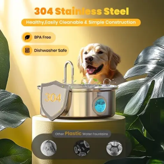 Oneisall PWF-002-B 7L Stainless Steel Pet Automatic Water Fountain - Quiet, Triple Filtration & Water Level (w/3 Filters) image {5}