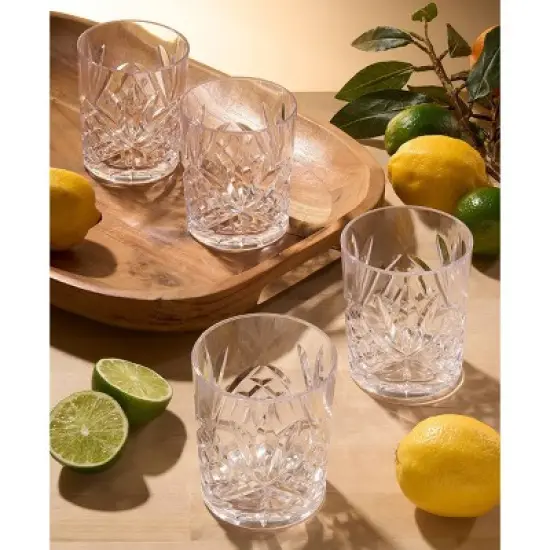 Godinger Silver Set of 4 Dublin Acrylic Double Old Fashion Glasses: Hand Wash, 12 oz Capacity, Clear Drinkware for All Ages image {1}