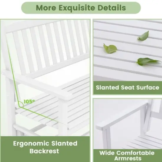 Costway Patio Glider Loveseat Chair Swing Rocking Bench with Slatted Seat & Curved Backrest White/Natural/Gray image {9}