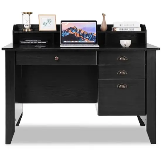 Costway Computer Desk PC Laptop Writing Table Workstation Student Study Furniture Black image {4}