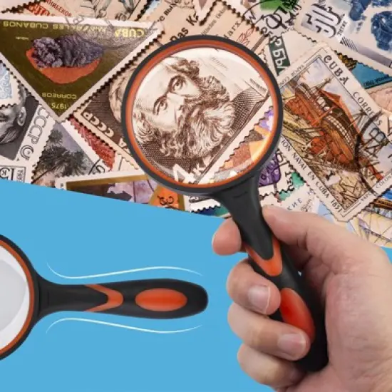 Insten Large Magnifying Glass 75 mm Lens, 7X Handheld Magnifier for Reading, Orange image {2}