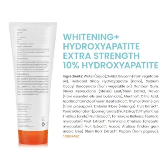 Himalaya Botanique Whitening+ Hydroxyapatite Toothpaste, Extra Strength with 10% Hydroxyapatite, Mint Flavor, Fluoride-Free, SLS Free & Vegan, 3 oz. image {1}