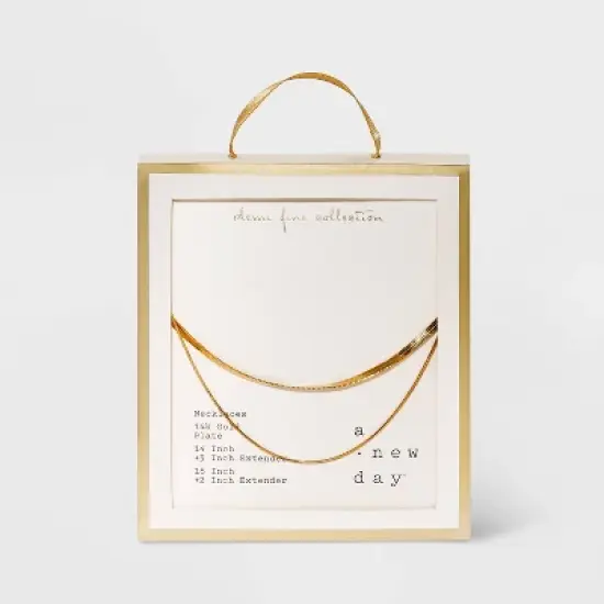 14K Gold Plated Duo Herringbone Chain Necklace Set - A New Day&trade; image {2}