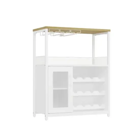 3-Tier Industrial Wine Bar Cabinet with Detachable Wine Rack, Drawer, Glass Holder & Mesh Doors Durable Sideboard and Buffet Storage, Brown image {12}
