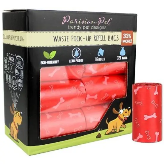 Parisian Pet 'Bones Design' Waste Bags - Strong, Convenient, Leak-Proof Dog & Cat Waste Bags, Eco-Friendly, Red image {1}