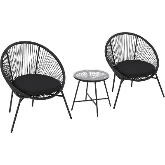 3-Piece Outdoor Seating Acapulco Chair, Modern Patio Furniture Set, Glass Top Table and 2 Chairs, Indoor and Outdoor Conversation Bistro Set image {1}