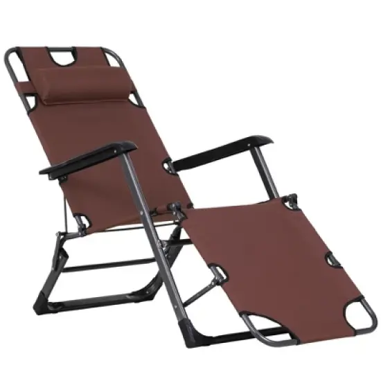 Outsunny 2-in-1 Folding Patio Lounge Chair w/ Pillow, Outdoor Portable Sun Lounger Reclining to 120&deg;/180&deg;, Oxford Fabric image {3}