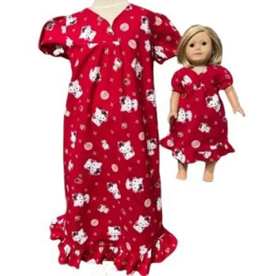 Doll Clothes Superstore Size 4 Matching Girl And Doll Red Kitty Nightgowns image {1}