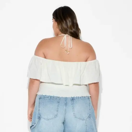 Women's Smocked Ruffle Sleeve Open-Neck Halter Top - Wild Fable&trade; Off-White image {2}