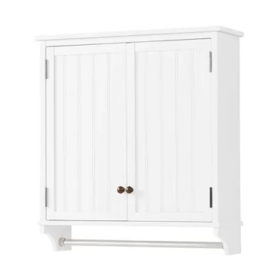 Dover Wall Mounted Bathroom Storage Cabinet with Two Doors and Towel Rod White - Alaterre Furniture image {2}