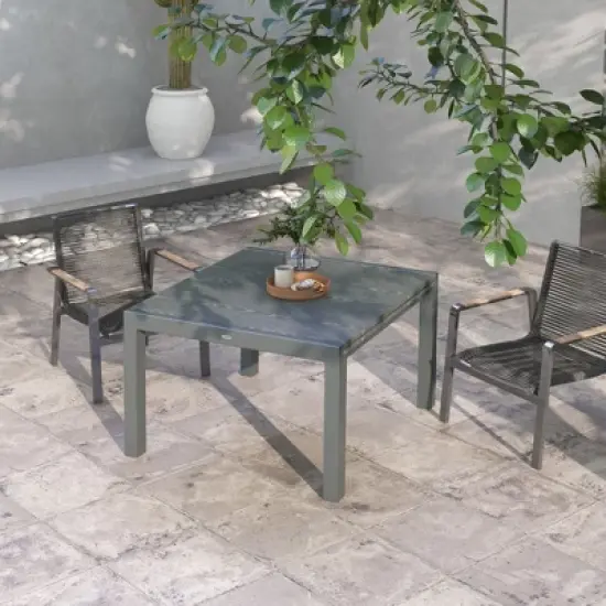 Syemin Patio End Table, Rectangular Outdoor Dining Table with All-Weather Faux Wood Top for Garden, Lawn, Patio, Gray, 30.5"*82.7"*37.4" image {1}