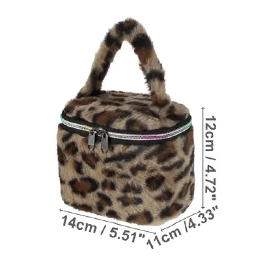 Unique Bargains Portable Leopard Print Makeup Bag Brown 1 Pc image {1}