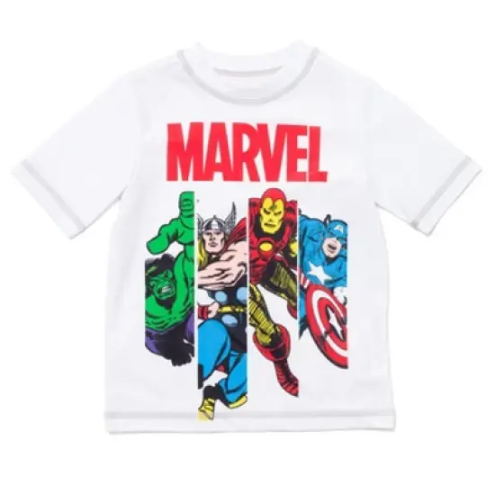 Marvel Avengers Spider-Man Hulk Black Panther Iron Man Thor Rash Guard Swim Shirt Little Kid to Big Kid image {8}