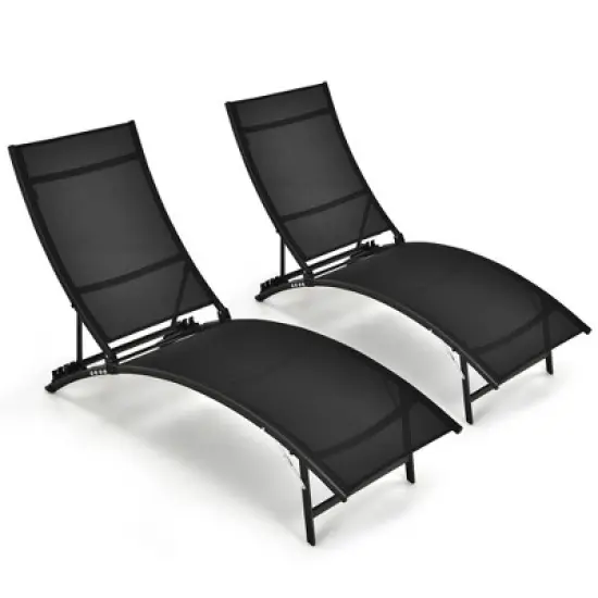 Costway 2 PCS Patio Folding Chaise Lounge Chair Recliner Adjustable Stackable Deck Black image {2}