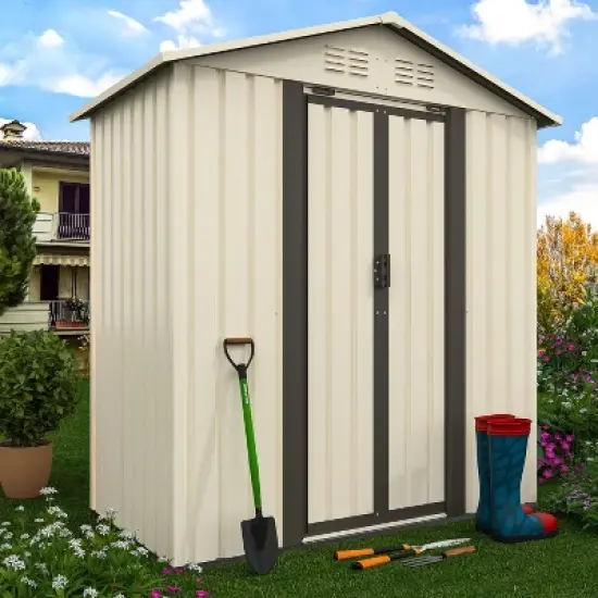 MOEPISY Outdoor Storage Garden Shed 5FTx3FT Apex Roof White image {2}