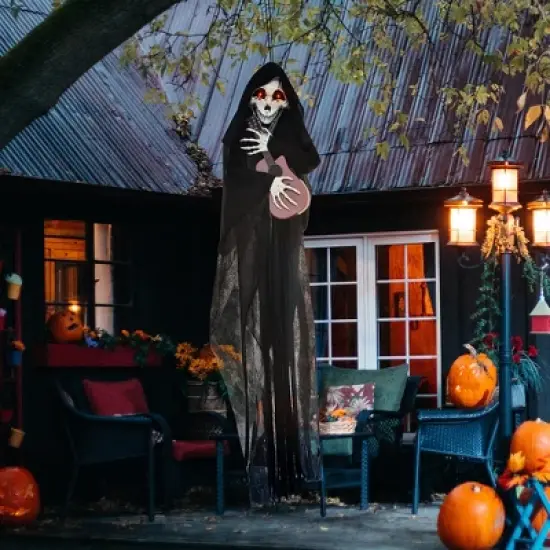 HOMCOM Guitar-Playing Grim Reaper Outdoor Halloween Decoration with Sound Activated Light Up Eyes, Sound Effects, Animated Prop for Party image {2}