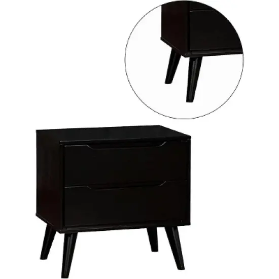 NicBex 24" Modern Nightstand with Tapered Legs,Wooden Night Stand with Drawers,Solid Rubberwood Bedside Table for Bedroom Furniture image {4}