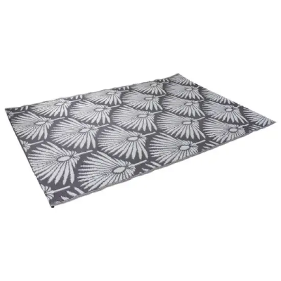 Northlight 4' x 6' Gray and White Fan Leaf Rectangular Outdoor Area Rug image {2}