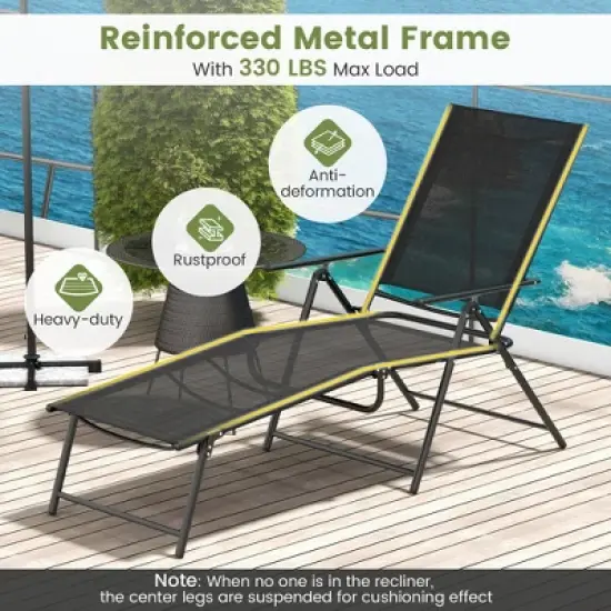 Costway 2 Piece Patio Folding Chaise Lounge Chairs with 6-Level Backrest Reclining Chairs Tan/Black/Grey image {6}