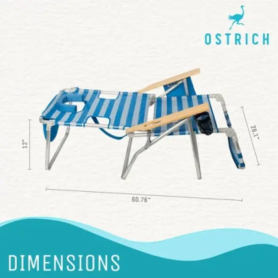 Ostrich 3N1 Outdoor Lightweight Aluminum 5-Position Reclining Beach Chair and On-Your-Back Outdoor Lounge 5-Position Beach Chair, Striped Blue image {3}