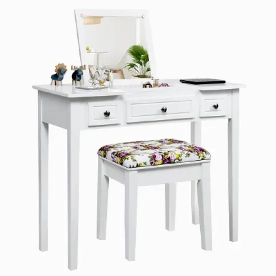 Costway Vanity Dressing Table Flip Top 7 Compartments Makeup Desk image {2}