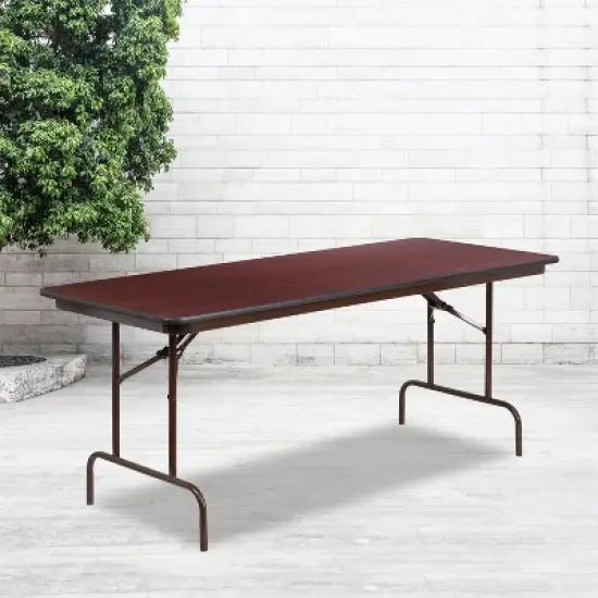 Flash Furniture 6-Foot Mahogany Melamine Laminate Folding Banquet Table image {1}