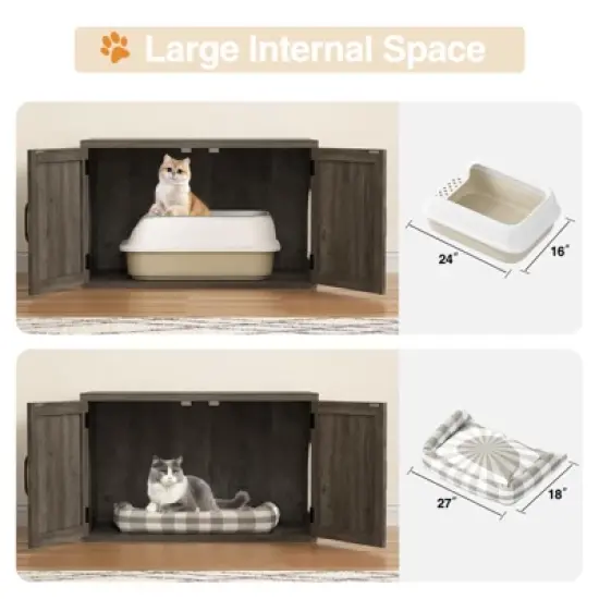 Large Double Room Cat House Cabinet, Hidden Litter Box Furniture image {3}