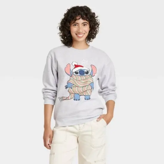 Women's Disney Stitch Holiday Graphic Sweatshirt - Heathered Gray image {3}