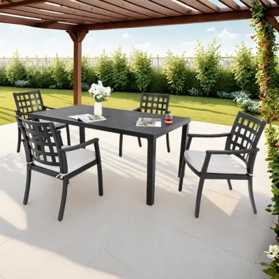 5 Piece Classic Aluminum Outdoor Patio Dining Set,Aluminum Dining Table and 4 Arm Chairs Set,Weather-Resistant Garden with Cushions-Coolbibila image {2}