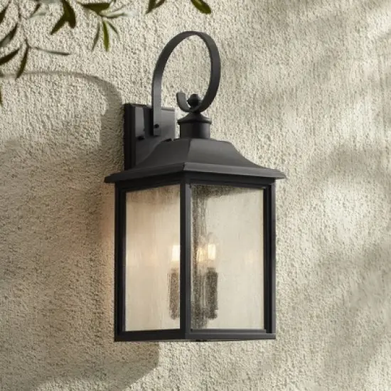 John Timberland Moray Bay Mission Outdoor Wall Light Fixture Black Lantern 24" Clear Seedy Glass for Post Exterior Barn Deck House Porch Yard Patio image {1}