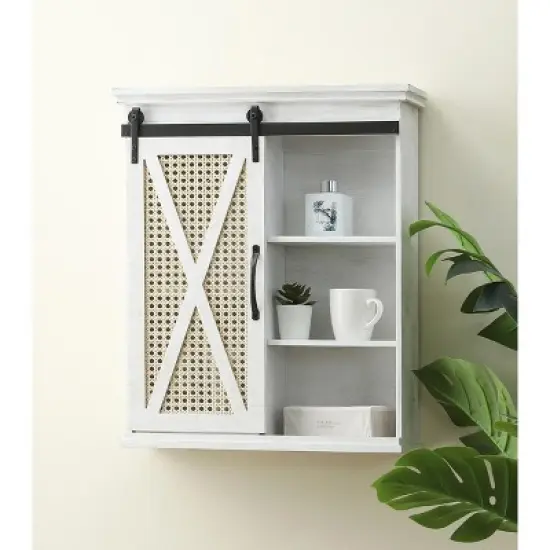 LuxenHome Sliding Door White MDF Wood Wall Cabinet image {2}