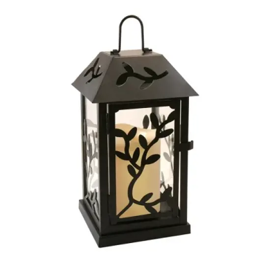 LumaBase Metal Lantern with Battery-Operated Candle - Black Vine image {6}