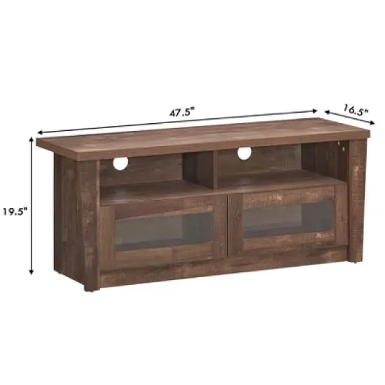 Costway TV Stand Entertainment  Center Hold up to 55'' TV with 2 Shelves & 2 Door Cabints image {2}
