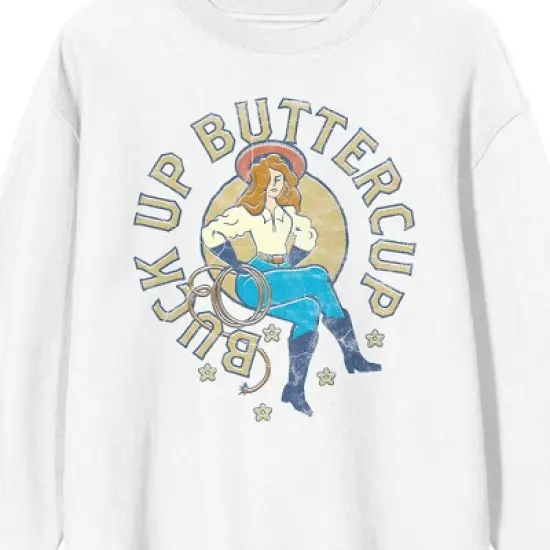 Western Cowgirl Buttercup Men's White Graphic Crew Neck Sweatshirt image {1}