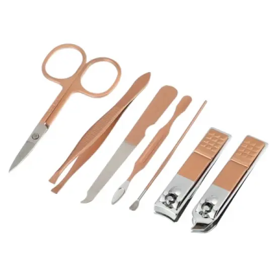 Unique BargainsStainless Steel Manicure Nail Clippers Pedicure Tools Rose Gold Tone 7 in 1 Set image {2}
