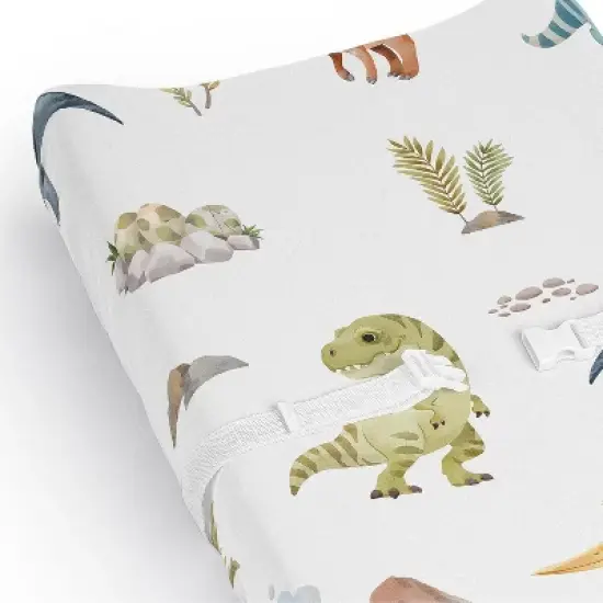 Sweet Jojo Designs Boy Changing Pad Sheet Watercolor Dinosaur Dino Multicolor image {5}
