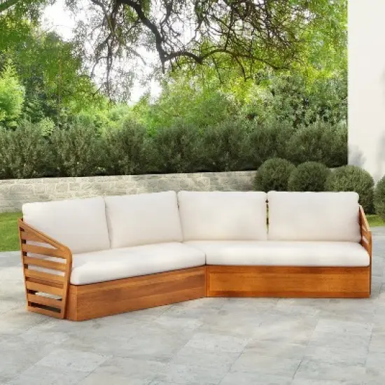 Christopher Knight Home Rugar 4-Seater Patio Acacia Wood V-Shaped Sectional Sofa with Thick Cushions image {10}