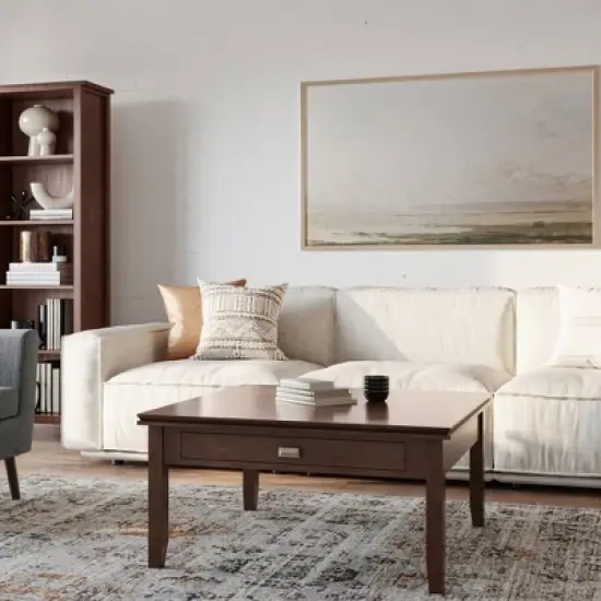 Stratford Square Coffee Table Russet Brown - Wyndenhall: Storage, 2 Drawers, Transitional Style, Pine & Plywood image {2}