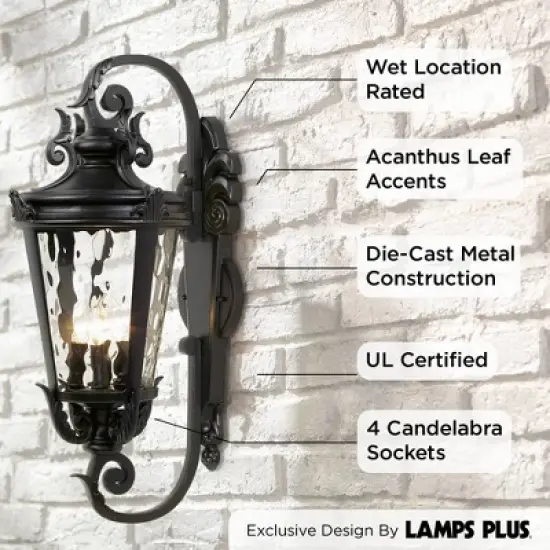 John Timberland Casa Marseille Vintage Rustic Outdoor Wall Light Fixture Black Scroll Arm 27 1/2" Clear Hammered Glass for Post Exterior Barn Deck image {2}