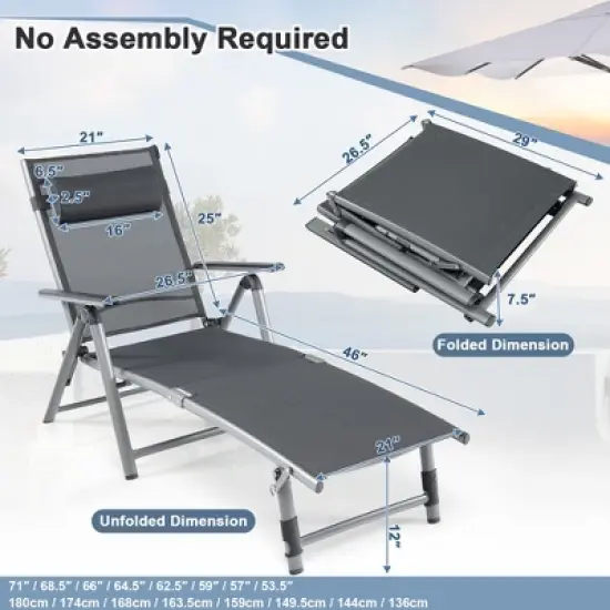 Tangkula 2PCS Patio Lounge Chair Rustproof Aluminum Folding Chaise w/ Adjustable Backrest & Footrest image {3}